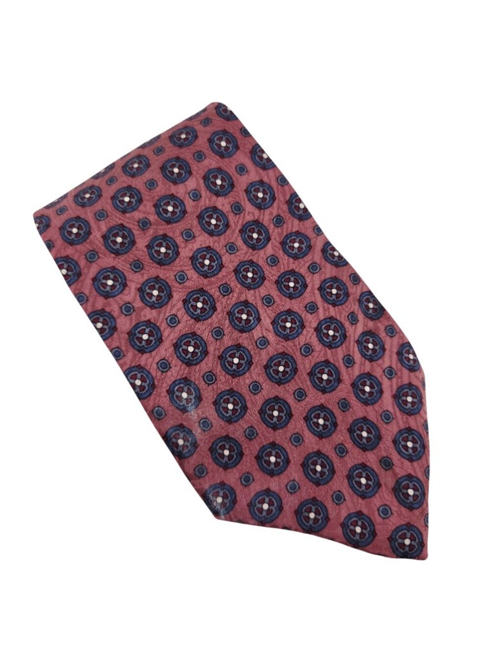 Liberty Of London Pink Background Geometric Pattern Blue Medallion Silk Tie USA